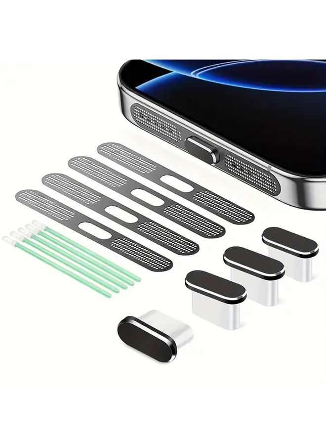 Silver 13 Pcs Phone Dust Plug Set with Covers and Cleaning Swabs for Type C iPhone 15 16 - Image 1