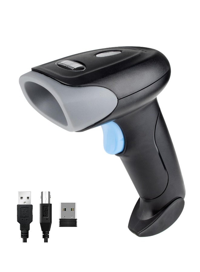 Wireless Barcode Scanner 1D 2D QR Code Scanner Handheld Laser Bar Code Reader 3 in 1 with Bluetooth 2.4G Wireless and USB Wired 100m Transmission Distance Shock Dust Proof Hands Free - Image 1