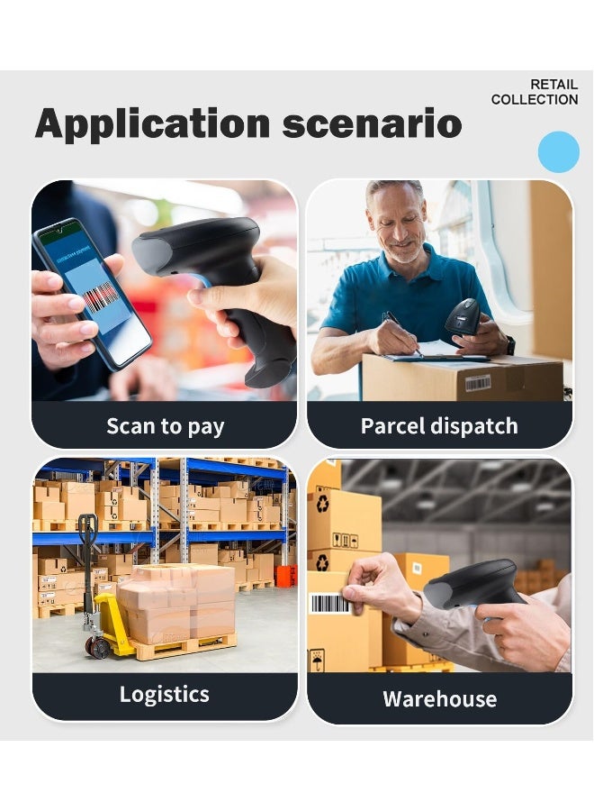 Wireless Barcode Scanner 1D 2D QR Code Scanner Handheld Laser Bar Code Reader 3 in 1 with Bluetooth 2.4G Wireless and USB Wired 100m Transmission Distance Shock Dust Proof Hands Free - Image 5