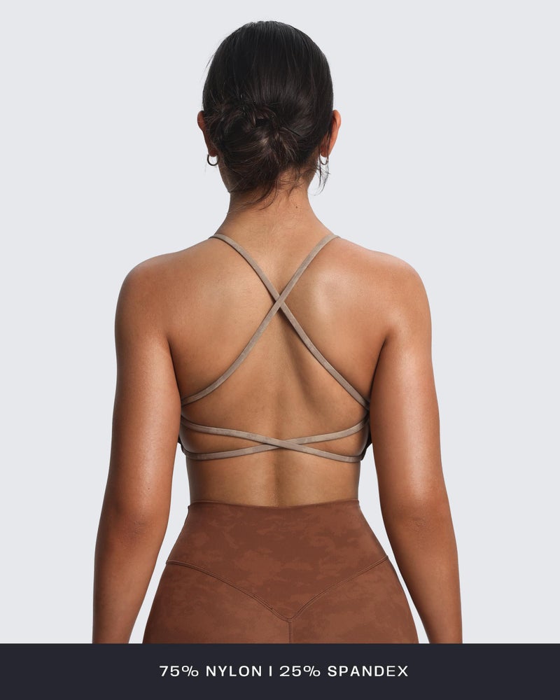 Aoxjox Women's Workout Sports Bras Fitness Trinity Ivy Low Impact Bra Yoga Crop Tank (Cloud Fade Mocha, Small) - Image 3