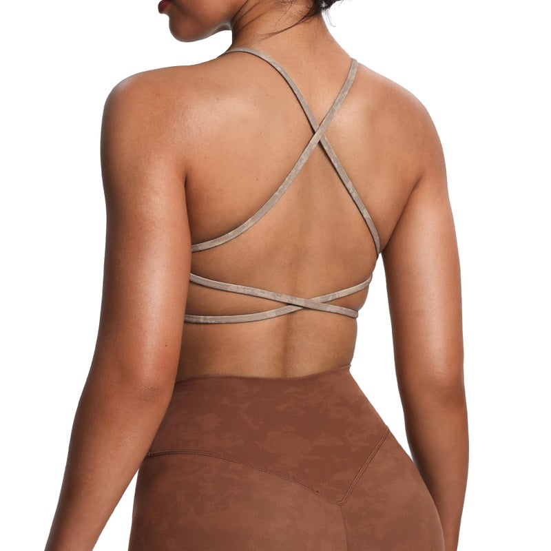 Aoxjox Women's Workout Sports Bras Fitness Trinity Ivy Low Impact Bra Yoga Crop Tank (Cloud Fade Mocha, Small) - Image 1