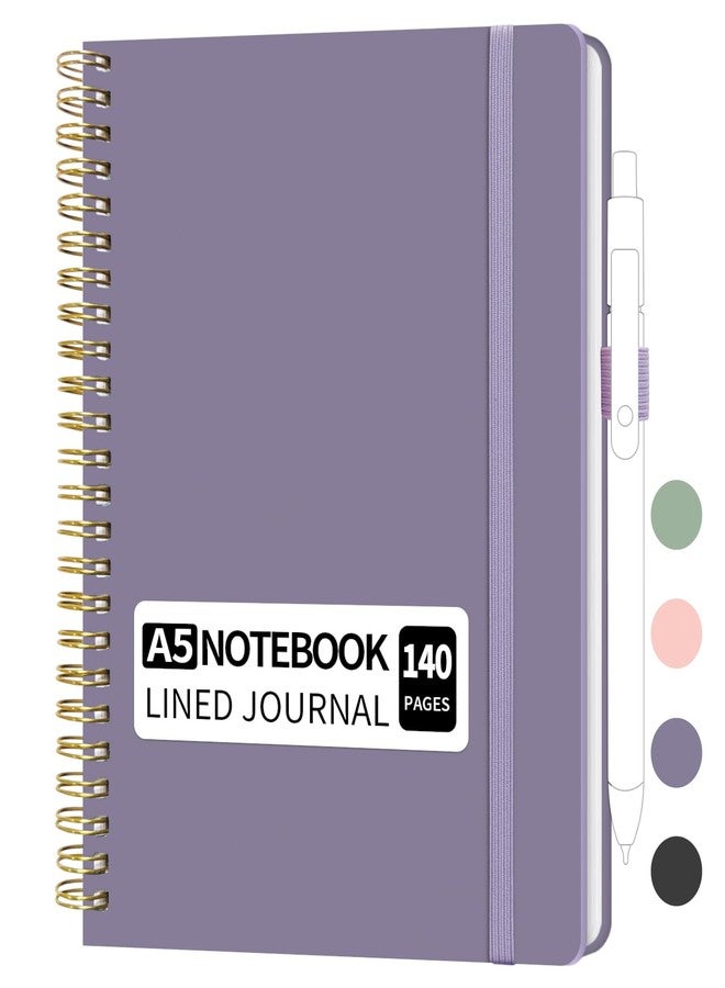 YOXMJDB A5 Lined Spiral Notebook with Pen Holder, 140 Pages Hardcover Journal for Women, To Do List Planner for Work, Bible Study & Meetings (A5, Purple, No Pen) - Image 1