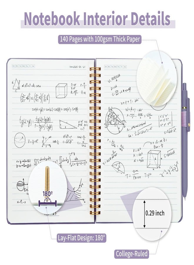 YOXMJDB A5 Lined Spiral Notebook with Pen Holder, 140 Pages Hardcover Journal for Women, To Do List Planner for Work, Bible Study & Meetings (A5, Purple, No Pen) - Image 4