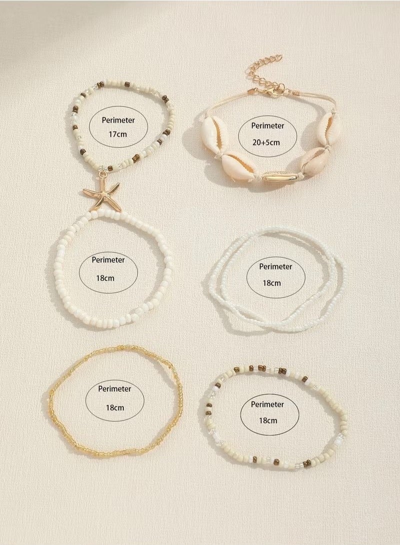 7-Piece Bohemian Style Beaded Bracelets, Shell Rice Beads, Star Coral Bracelet Starfish Pendant for Women  - Image 3