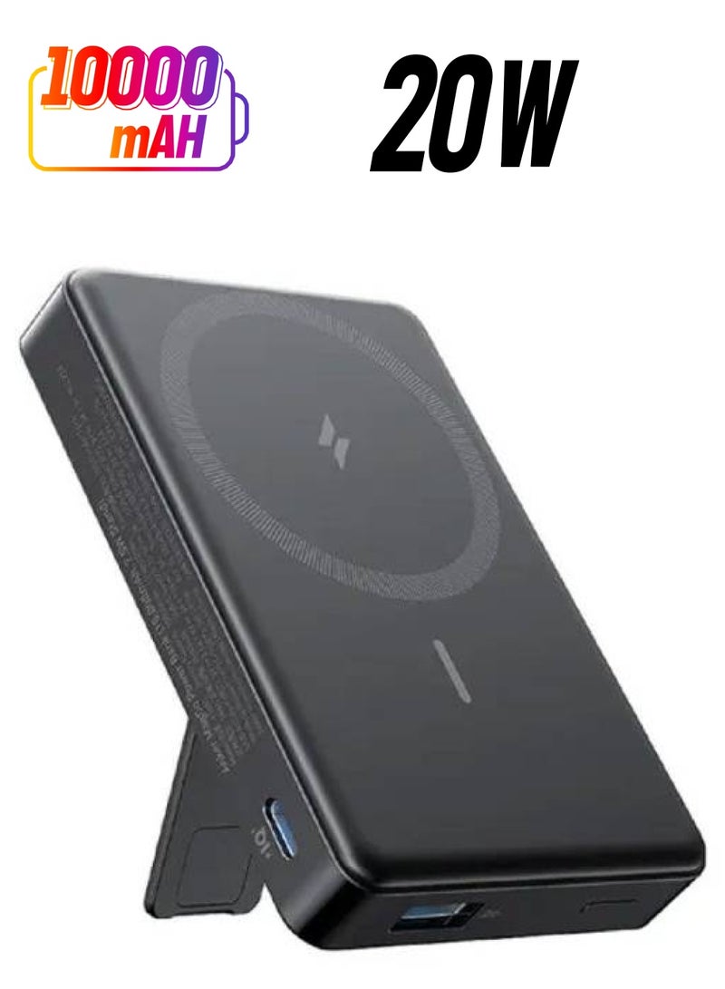 بطارية مغناطيسية 633، شاحن لاسلكي محمول قابل للطي بقوة 10000 مللي أمبير في الساعة، بنك طاقة USB-C بقوة 20 وات مع حامل، متوافق مع Magsafe لسلسلة iPhone 15/14/13/12 - Image 1