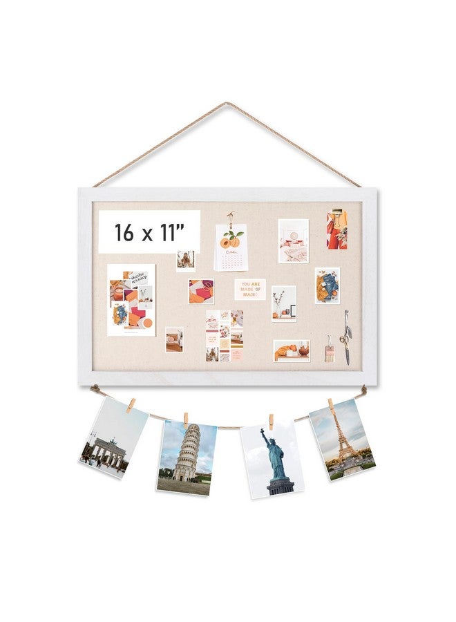 Emfogo Cork Board Vision Board 16 "X11 " White Linen Cork Boards For Walls With White Frame Pin Board Bulletin Board For Home Kitchen School Office Decor (Vintage White) - Image 1