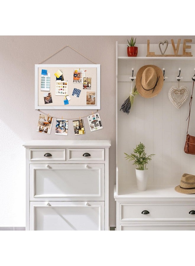 Emfogo Cork Board Vision Board 16 "X11 " White Linen Cork Boards For Walls With White Frame Pin Board Bulletin Board For Home Kitchen School Office Decor (Vintage White) - Image 2