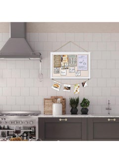 Emfogo Cork Board Vision Board 16 "X11 " White Linen Cork Boards For Walls With White Frame Pin Board Bulletin Board For Home Kitchen School Office Decor (Vintage White)  - Image 3