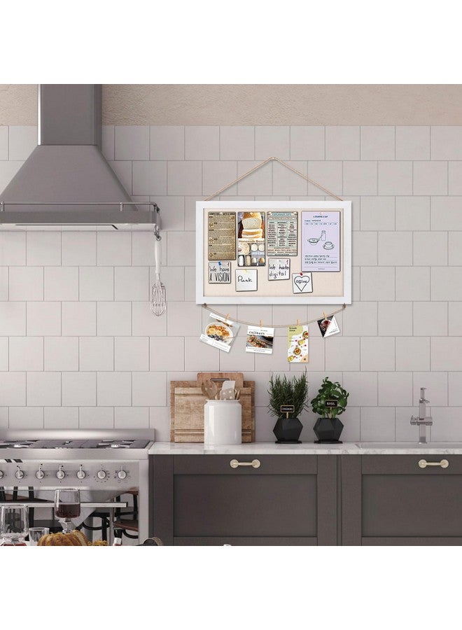 Emfogo Cork Board Vision Board 16 "X11 " White Linen Cork Boards For Walls With White Frame Pin Board Bulletin Board For Home Kitchen School Office Decor (Vintage White) - Image 3