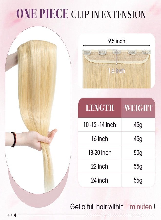 S-noilite Clip in Human Hair Extensions One Piece 5 Clips 3/4 Full Head Clip on Remy Hair Extension For Women Lighter One-Piece Design 22Inch 55g Bleach Blonde - Image 5