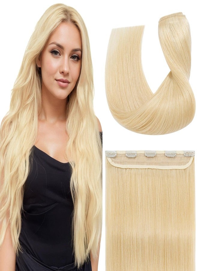 S-noilite Clip in Human Hair Extensions One Piece 5 Clips 3/4 Full Head Clip on Remy Hair Extension For Women Lighter One-Piece Design 22Inch 55g Bleach Blonde - Image 1
