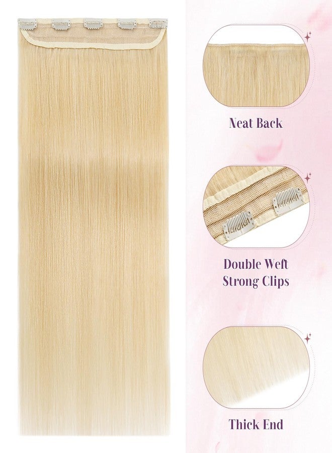 S-noilite Clip in Human Hair Extensions One Piece 5 Clips 3/4 Full Head Clip on Remy Hair Extension For Women Lighter One-Piece Design 22Inch 55g Bleach Blonde - Image 2