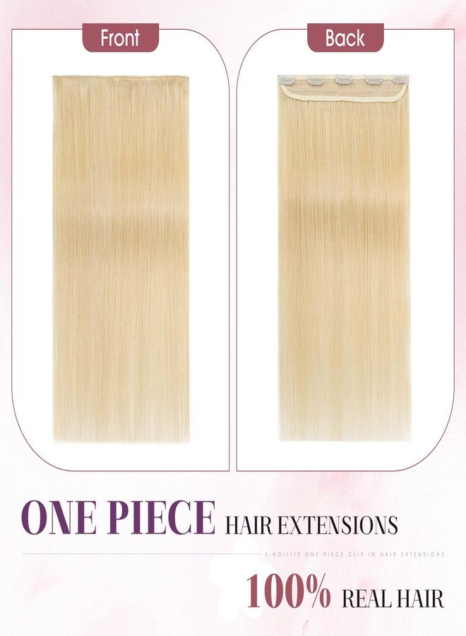 S-noilite Clip in Human Hair Extensions One Piece 5 Clips 3/4 Full Head Clip on Remy Hair Extension For Women Lighter One-Piece Design 22Inch 55g Bleach Blonde - Image 3