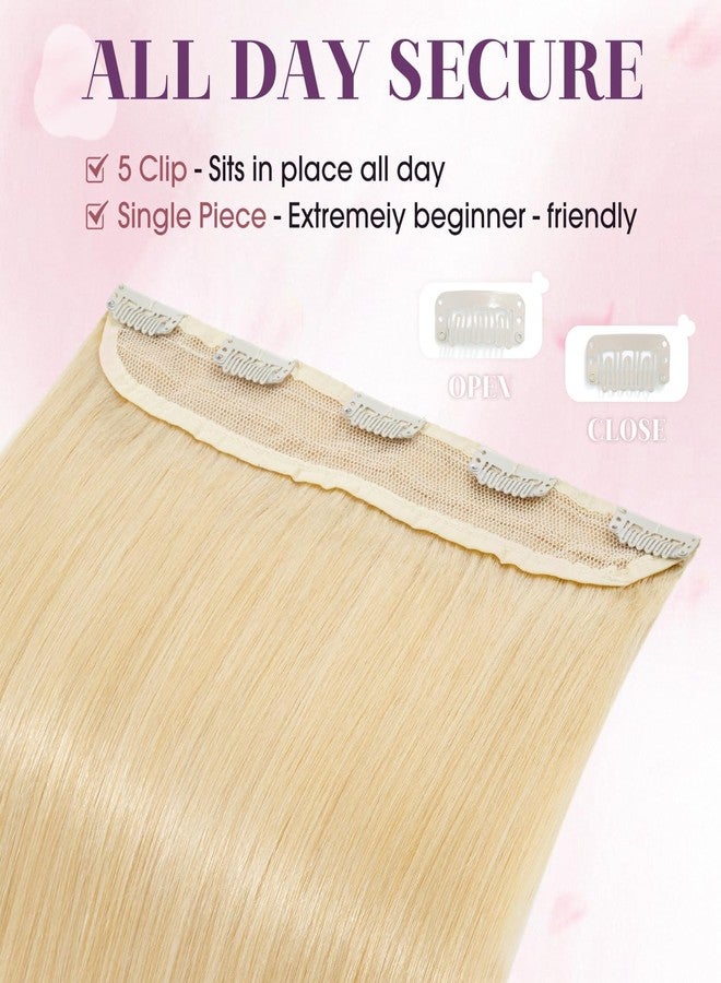 S-noilite Clip in Human Hair Extensions One Piece 5 Clips 3/4 Full Head Clip on Remy Hair Extension For Women Lighter One-Piece Design 22Inch 55g Bleach Blonde - Image 4