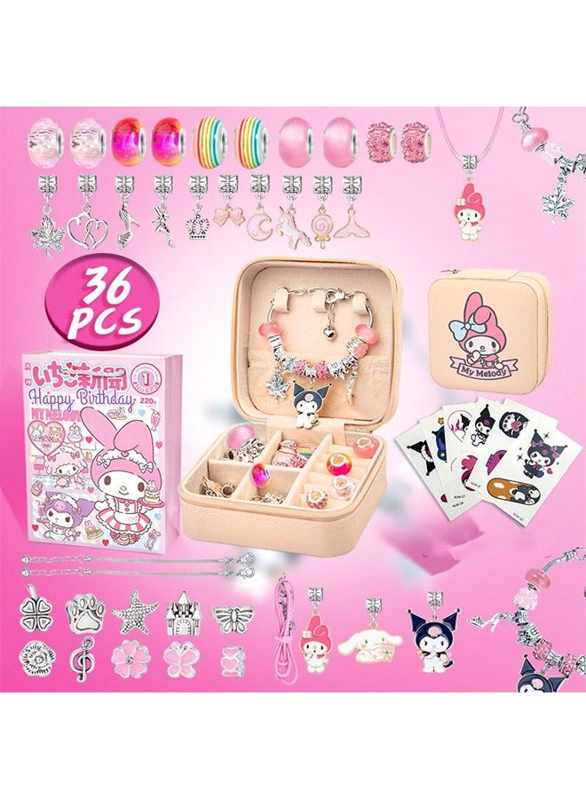 Muyixin Kawaii Sanrio Kuromi DIY Beaded Bracelet Set With Box Handmade Jewelry - Pink  - Image 2
