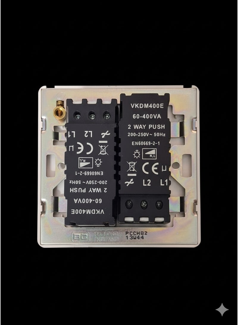 BG PCCH82 DIMMER SWITCH 2 GANG 2 WAY PUSH 200-250V -500HZ  GOLD - Image 2