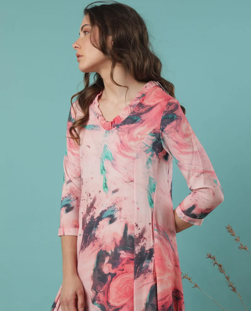 Rareism Women's Drape Dress In Abstract Print