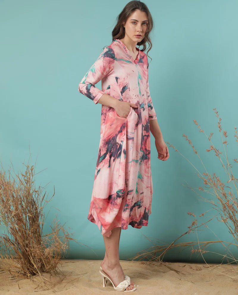 Rareism Women's Drape Dress In Abstract Print