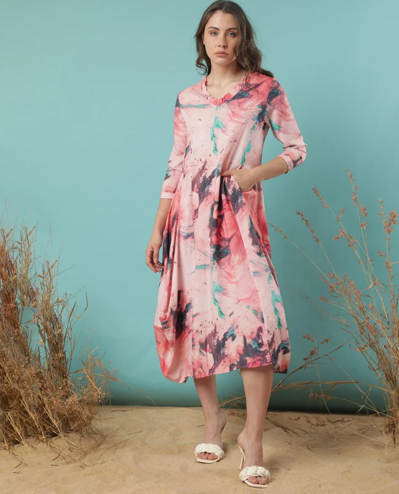 Rareism Women's Drape Dress In Abstract Print