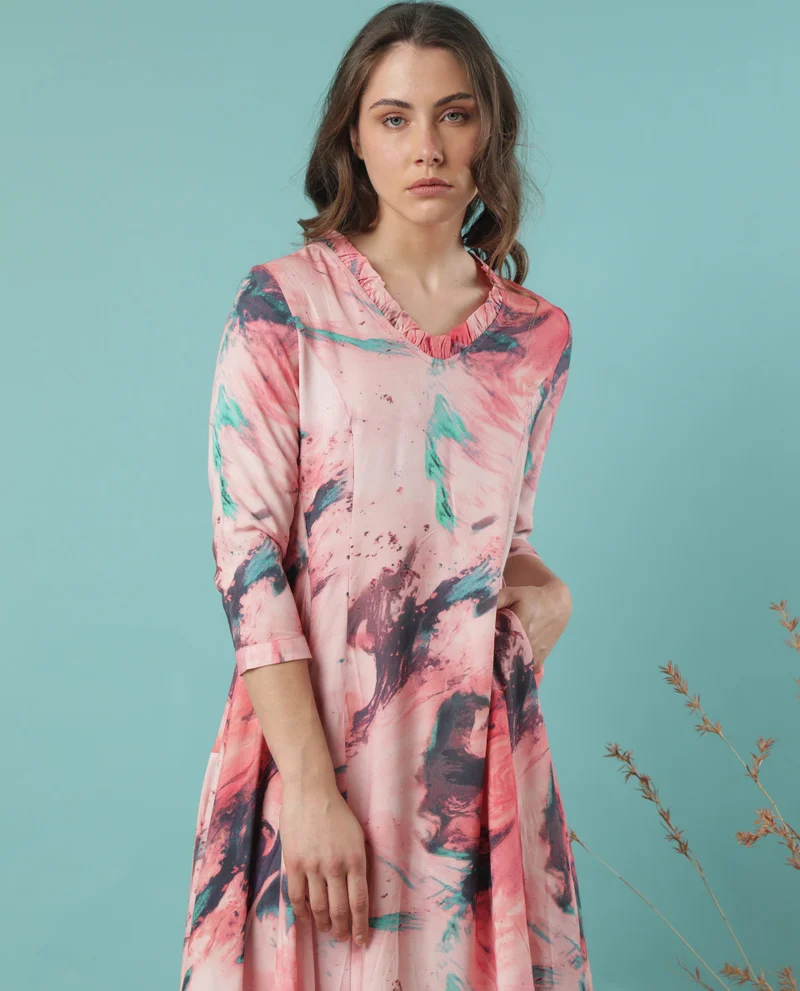 Rareism Women's Drape Dress In Abstract Print