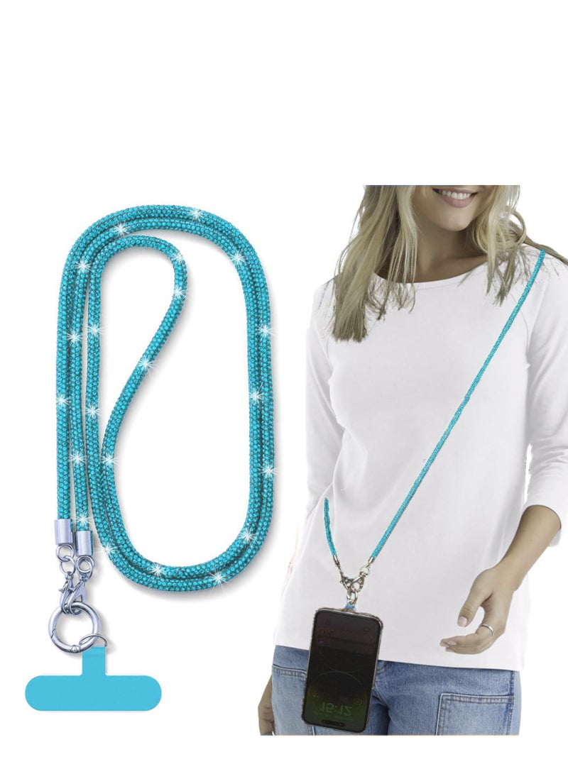 Phone Crossbody Lanyard, Crystal Phone Lanyard with Full Rhinestone Bling Glitter, Bling Phone Strap for Most Phone, iPad, Handbag,Wallet, Phone Neck Holder for Women (sky blue)