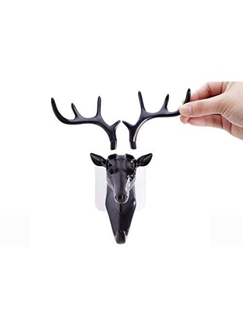 LUCKYMORDEN LUCKYMORDEN Deer Head Hanging Hook Self Adhesive Wall Door Hook Hanger Bag Keys Sticky HolderBlack Plastic Pack of 2  - Image 4