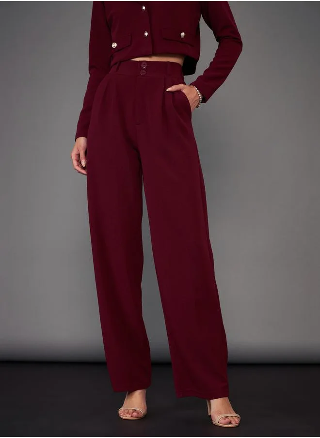 ساسافراس High Rise Straight Pants with Slip Pocket by Styli
