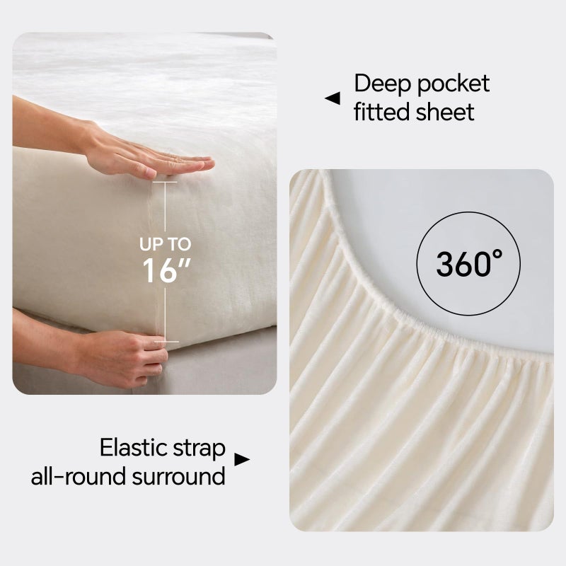BEDELITE Flannel Sheets Queen Size White - Super Soft Fleece Sheets Set Fluffy Extra Plush, 4 Piece(Include Fitted Sheet, Flat Sheet, 2 Pillowcases) - Image 4