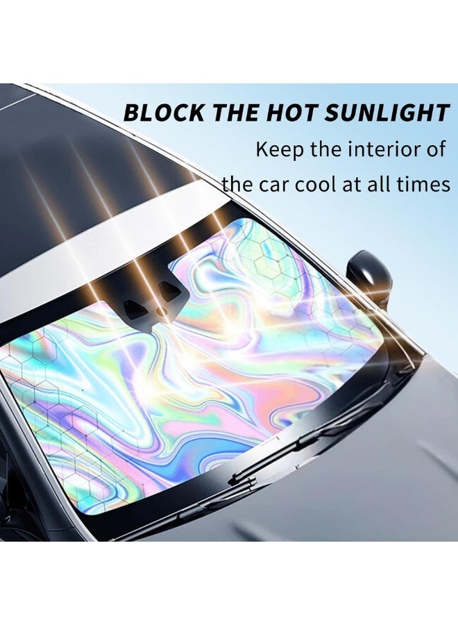 مظلة شمسية قابلة للطي للزجاج الأمامي للسيارة مع حماية من الأشعة فوق البنفسجية تحافظ على برودة السيارة - تناسب سيارات الدفع الرباعي والشاحنات والسيارات السيدان (145 × 80 سم) - سهلة التخزين والطي - تحجب الشمس والحرارة وتحمي الجزء الداخلي - Image 2