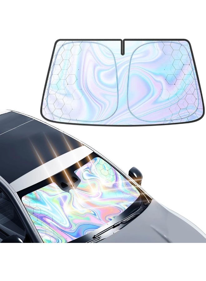 مظلة شمسية قابلة للطي للزجاج الأمامي للسيارة مع حماية من الأشعة فوق البنفسجية تحافظ على برودة السيارة - تناسب سيارات الدفع الرباعي والشاحنات والسيارات السيدان (145 × 80 سم) - سهلة التخزين والطي - تحجب الشمس والحرارة وتحمي الجزء الداخلي - Image 1