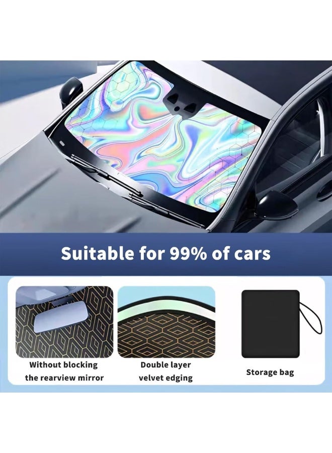 مظلة شمسية قابلة للطي للزجاج الأمامي للسيارة مع حماية من الأشعة فوق البنفسجية تحافظ على برودة السيارة - تناسب سيارات الدفع الرباعي والشاحنات والسيارات السيدان (145 × 80 سم) - سهلة التخزين والطي - تحجب الشمس والحرارة وتحمي الجزء الداخلي - Image 3