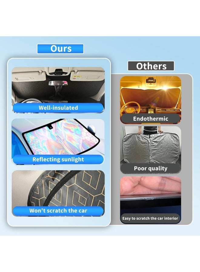 مظلة شمسية قابلة للطي للزجاج الأمامي للسيارة مع حماية من الأشعة فوق البنفسجية تحافظ على برودة السيارة - تناسب سيارات الدفع الرباعي والشاحنات والسيارات السيدان (145 × 80 سم) - سهلة التخزين والطي - تحجب الشمس والحرارة وتحمي الجزء الداخلي - Image 5