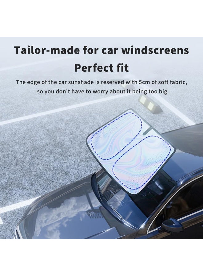 مظلة شمسية قابلة للطي للزجاج الأمامي للسيارة مع حماية من الأشعة فوق البنفسجية تحافظ على برودة السيارة - تناسب سيارات الدفع الرباعي والشاحنات والسيارات السيدان (145 × 80 سم) - سهلة التخزين والطي - تحجب الشمس والحرارة وتحمي الجزء الداخلي - Image 4
