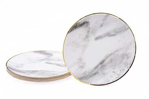 Sugar & Cloth 8.5 Inch Round Paper Plate, Marble with Gold Edge, 16 Count - Image 2