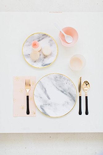 Sugar & Cloth 8.5 Inch Round Paper Plate, Marble with Gold Edge, 16 Count - Image 4