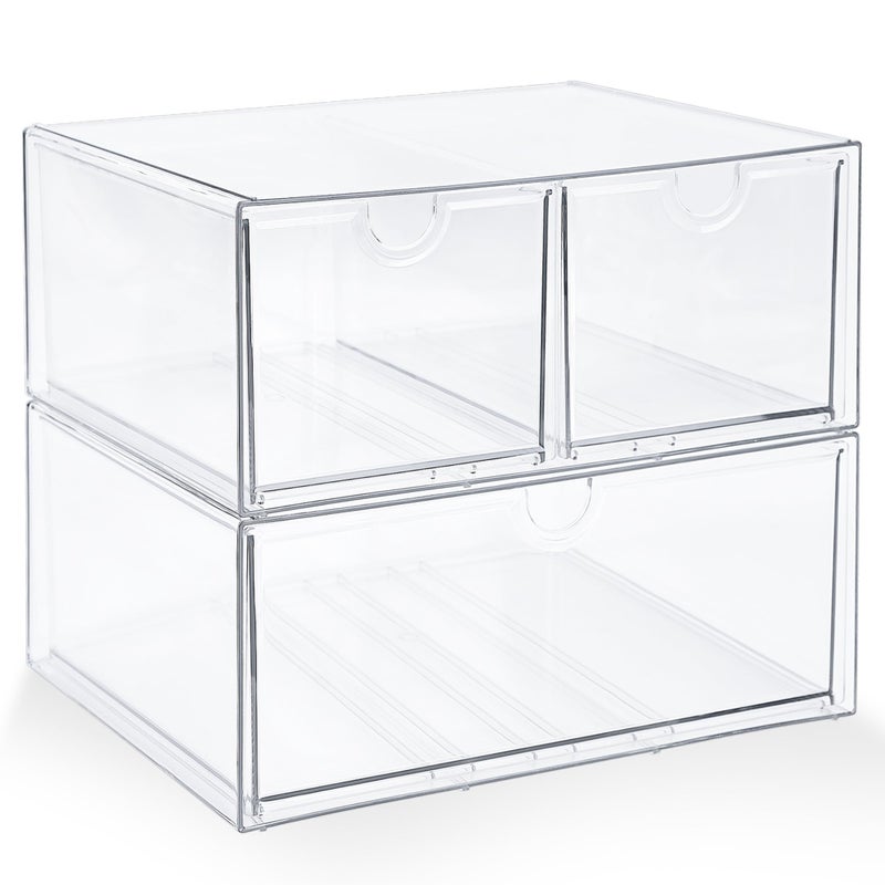 Prsildan Acrylic Drawer Makeup Organizer with 3 Drawers, Clear Stackable Storage for Baby Bottles, Craft, Jewelry & Hair Accessories, Multi-Use for Vanity, Countertop, Office Desk Organization - Image 1