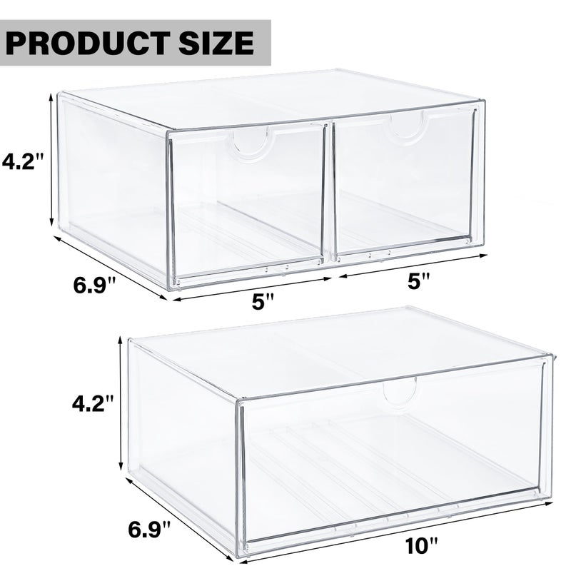 Prsildan Acrylic Drawer Makeup Organizer with 3 Drawers, Clear Stackable Storage for Baby Bottles, Craft, Jewelry & Hair Accessories, Multi-Use for Vanity, Countertop, Office Desk Organization - Image 3