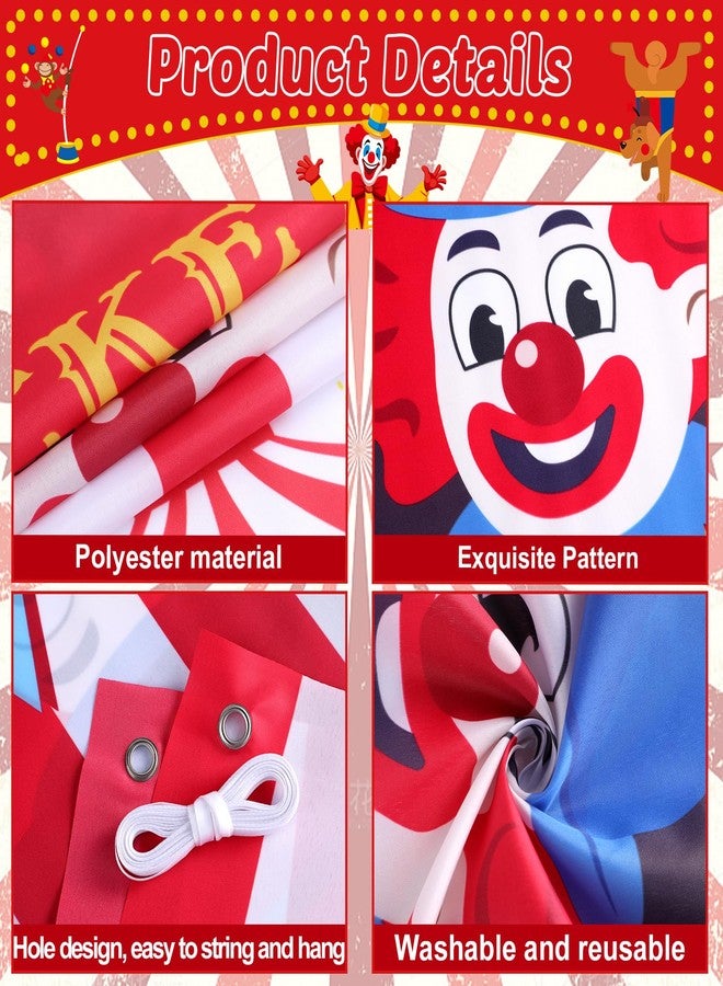 OBUSATT 3Pcs Carnival Circus Tent Porch Banner Decorations Circus Party Awning Hanging Banner Red White Striped Photo Props Welcome Door Decor for Clown Party Birthday Baby Shower Classroom Supplies - Image 3