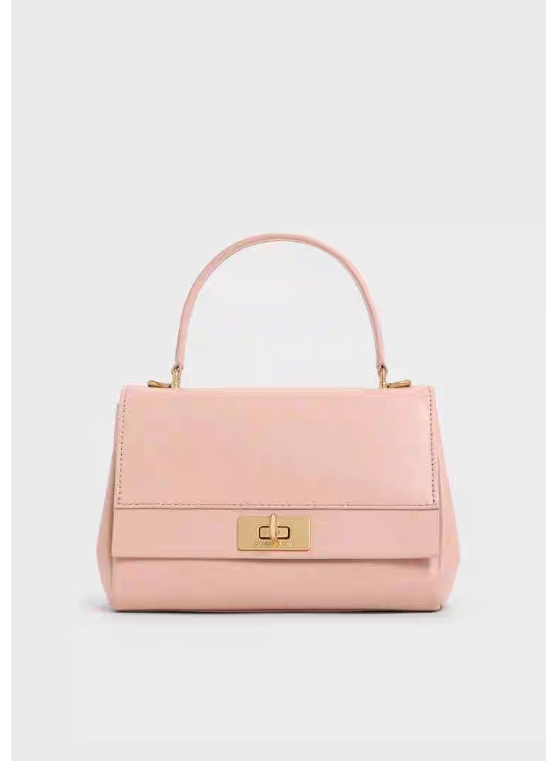 Charles & Keith Pink Leather Top-Handle Bag, Women's Elegant Handbag for Daily & Chic Outfits - Image 5