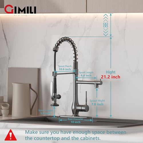GIMILI Black Stainless Kitchen Faucet with Pull Down Sprayer, Single Handle High Pressure Kitchen Sink Faucet, Commercial Double-Headed Stainless Steel Kitchen Faucet - Image 2