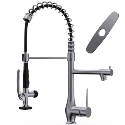 GIMILI Black Stainless Kitchen Faucet with Pull Down Sprayer, Single Handle High Pressure Kitchen Sink Faucet, Commercial Double-Headed Stainless Steel Kitchen Faucet - Image 3