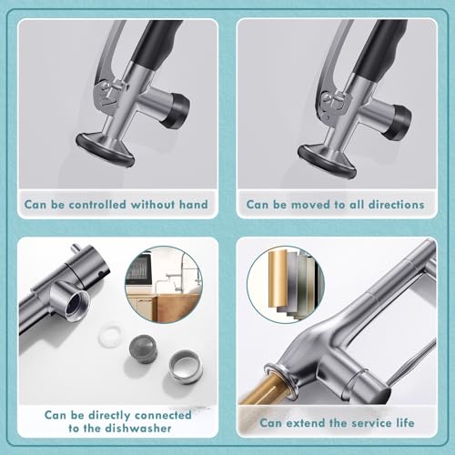 GIMILI Black Stainless Kitchen Faucet with Pull Down Sprayer, Single Handle High Pressure Kitchen Sink Faucet, Commercial Double-Headed Stainless Steel Kitchen Faucet - Image 5