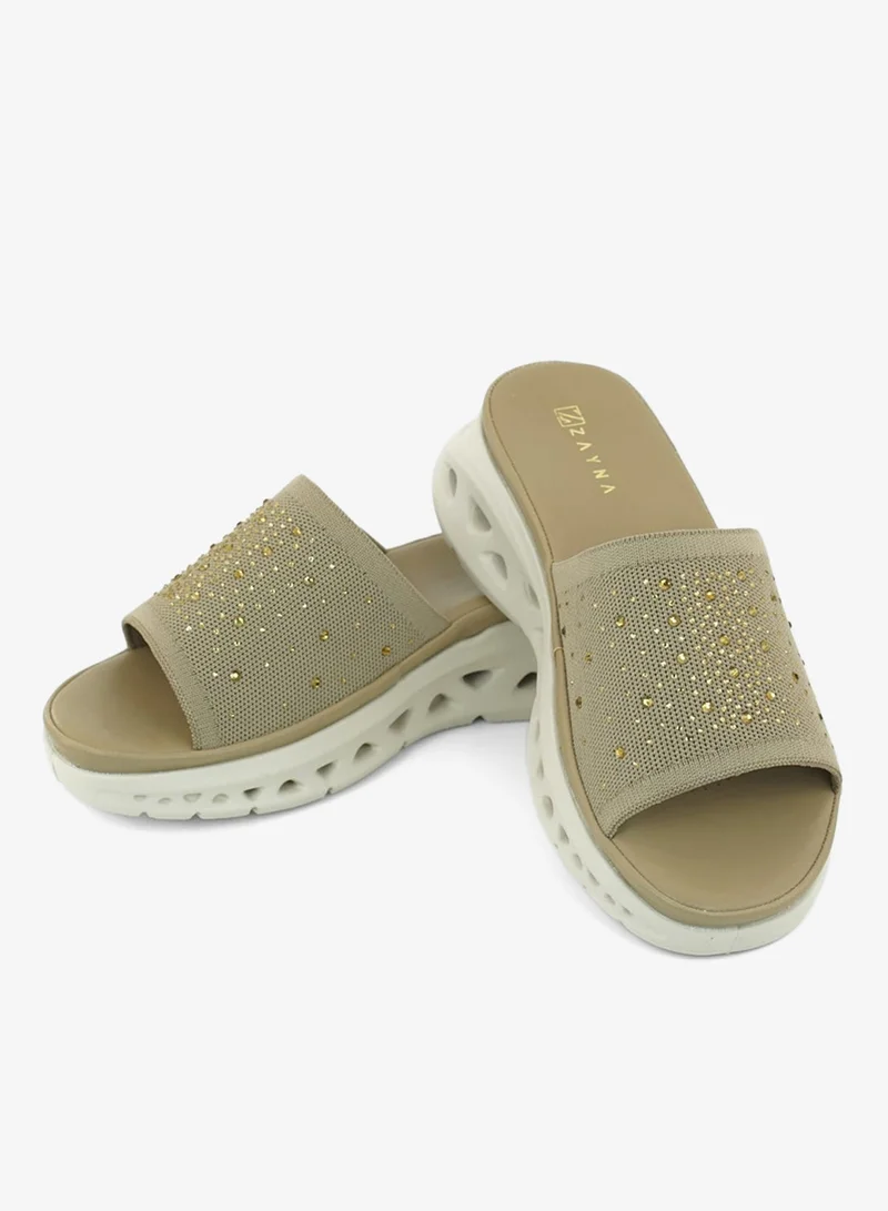 ZAYNA 221-336 Zayna Ladies Casual Slides 3F2006-911 Khaki