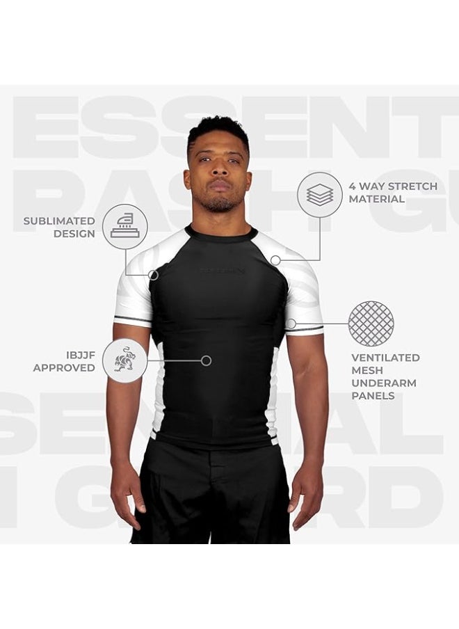 Sanabul  Essential Short Sleeve Compression Shirt For Men | Mma Wrestling Jiu Jitsu Bjj Base Layer Rash Guard | Workout Men'S Compression Shirt (Small, White)  - Image 1