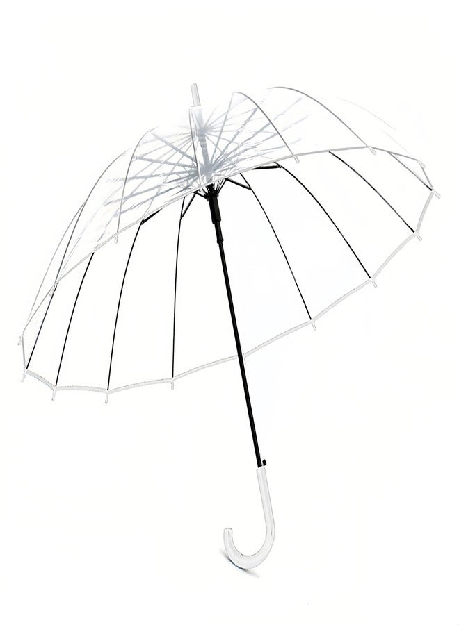 ThreeH Large Windproof Clear Bubble Travel Umbrella Automatic Open 16 Steel Ribs Extra Pvc Dome for Wedding, Prom,Party,Graduation Ceremony,White - Image 1