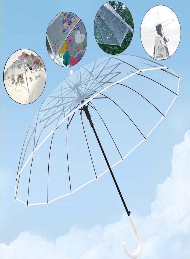 ThreeH Large Windproof Clear Bubble Travel Umbrella Automatic Open 16 Steel Ribs Extra Pvc Dome for Wedding, Prom,Party,Graduation Ceremony,White - Image 3