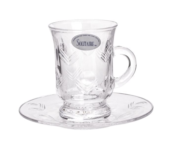 السيف طقم بيالات شاي كريستال مع الصحون 12 قطعة – تصميم شرقي منقوش، شفاف