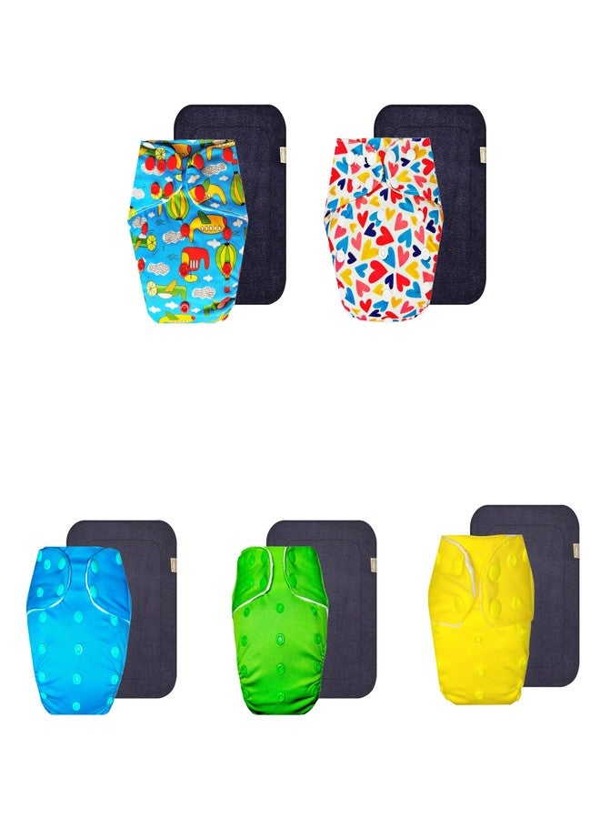 Dumbledo Premium Cloth Diaper with Gray Insert (Pack of 5) | Soft & Gentle | Breathable | Adjustable Snaps | Everyday Diapering Essential | 3 Months - 3 Years | Unisex Baby - Image 1