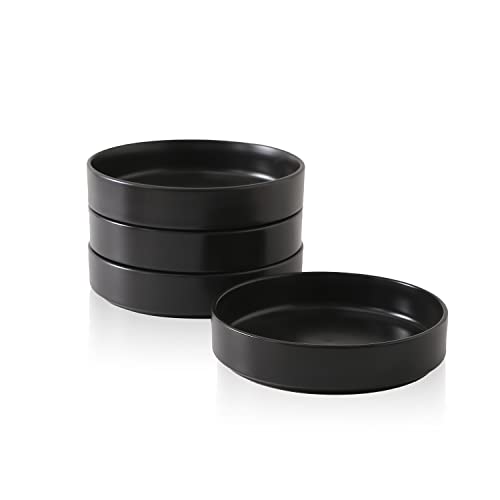 Stone Lain Celina Stoneware Bowl Set, 4-Piece Pasta Bowls for Kitchen, Ceramic Serving for Ramen, Fruit, Cereal, Dinner - Microwave & Dishwasher Safe, Black - Image 1