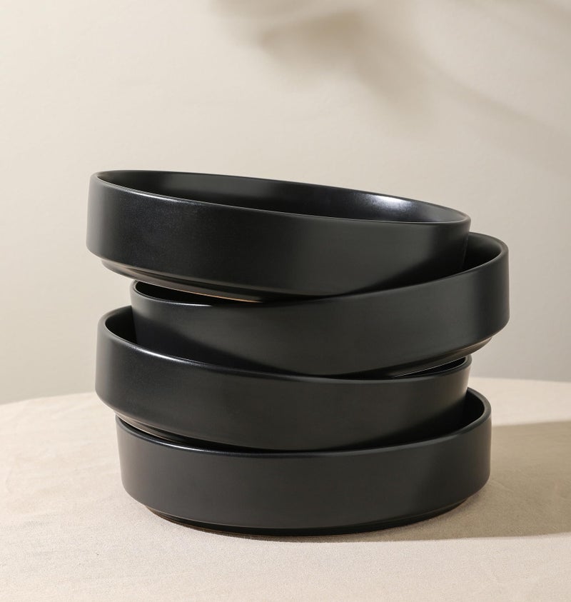 Stone Lain Celina Stoneware Bowl Set, 4-Piece Pasta Bowls for Kitchen, Ceramic Serving for Ramen, Fruit, Cereal, Dinner - Microwave & Dishwasher Safe, Black - Image 2